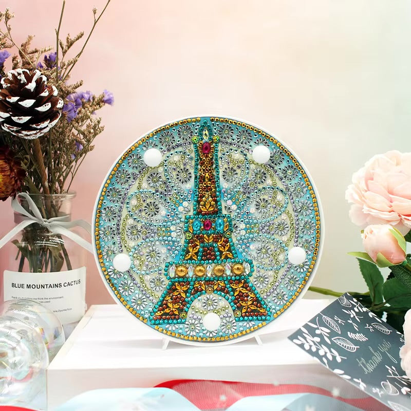 Lampara Redonda Pintura con Diamantes Torre Eiffel