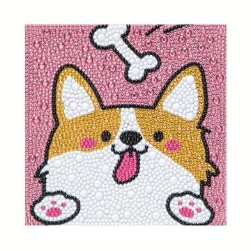 Perrito con Hueso Pintura con Diamantes para Niños + Marco 18x18