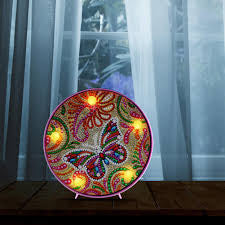 Lampara Redonda Pintura con Diamantes Mariposas