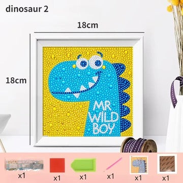 Dinosaurio Azul Pintura con Diamantes para Niños + Marco 18x18