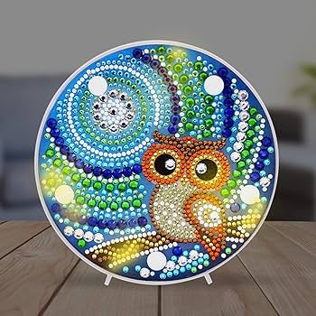 Lampara Redonda Pintura con Diamantes Buho