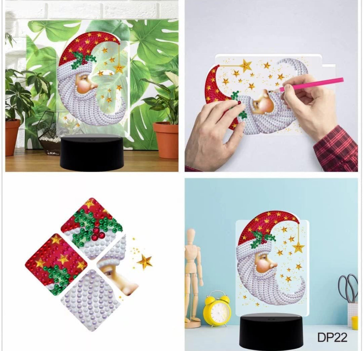 Lampara led Pintura con Diamantes Rostro Papá Noel