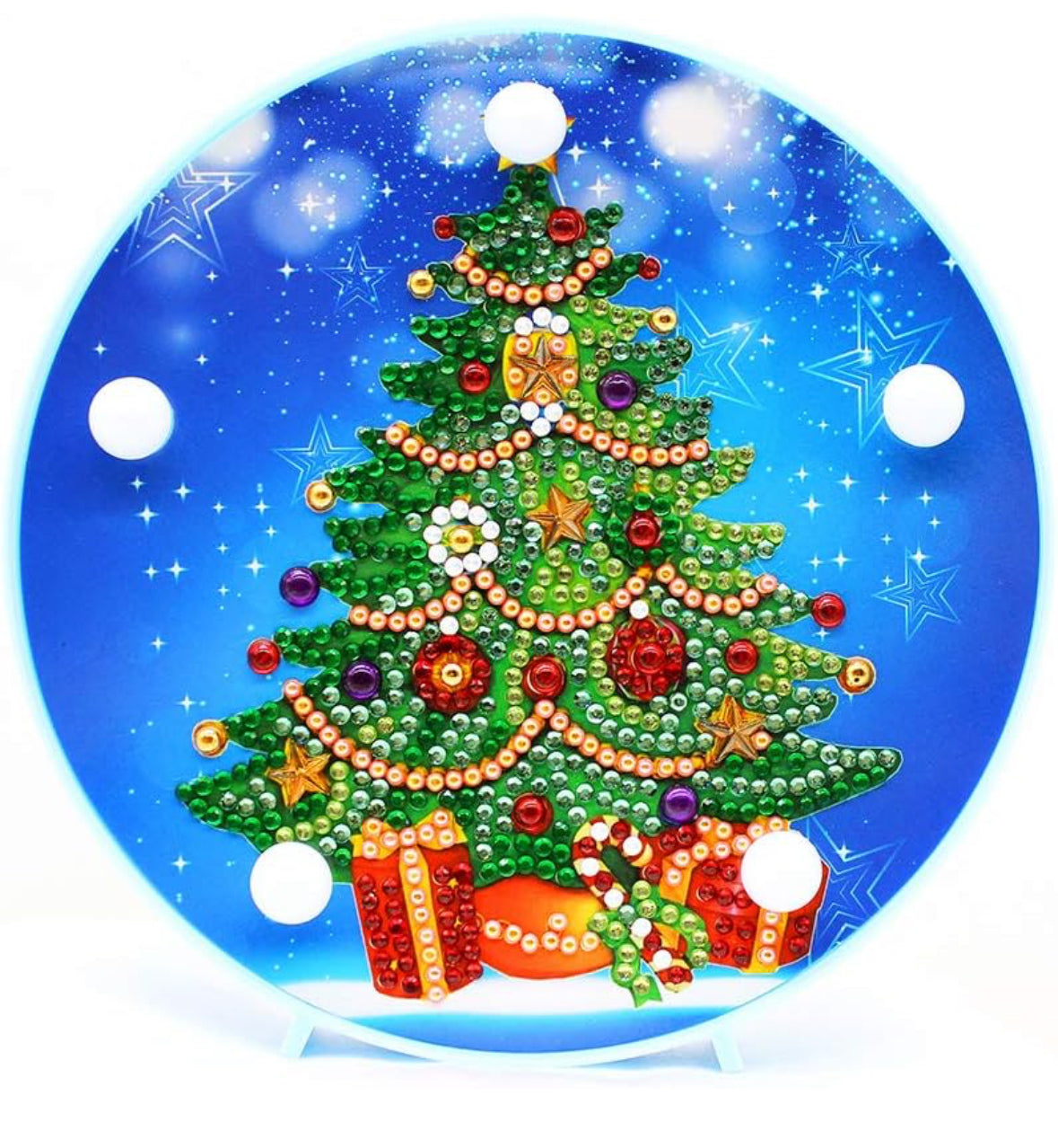 Lampara Redonda Pintura con Diamantes Arbol Navidad