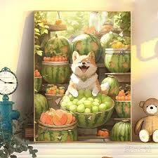 Zorro y Sandia Arte con diamantes 30 x 40