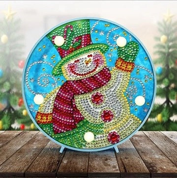 Lampara Redonda Pintura con Diamantes Muñeco Nieve