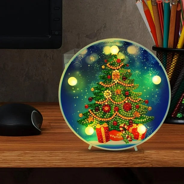Lampara Redonda Pintura con Diamantes Arbol Navidad