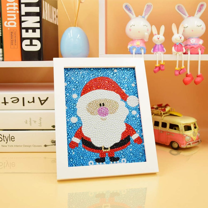 Papa Noel Pintura con Diamantes para Niños + Marco 18x18