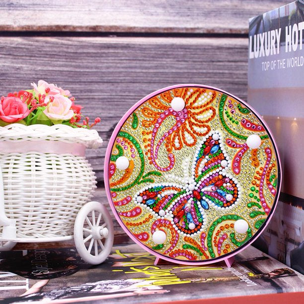 Lampara Redonda Pintura con Diamantes Mariposas