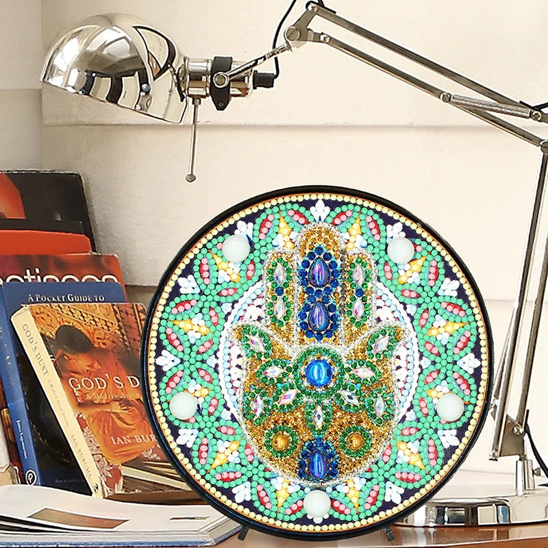 Lampara Redonda Pintura con Diamantes Mandala