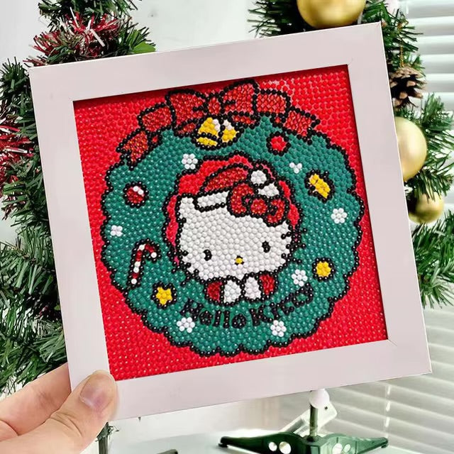Hello kitty Navidad Pintura con Diamantes para Niños + Marco 18x18