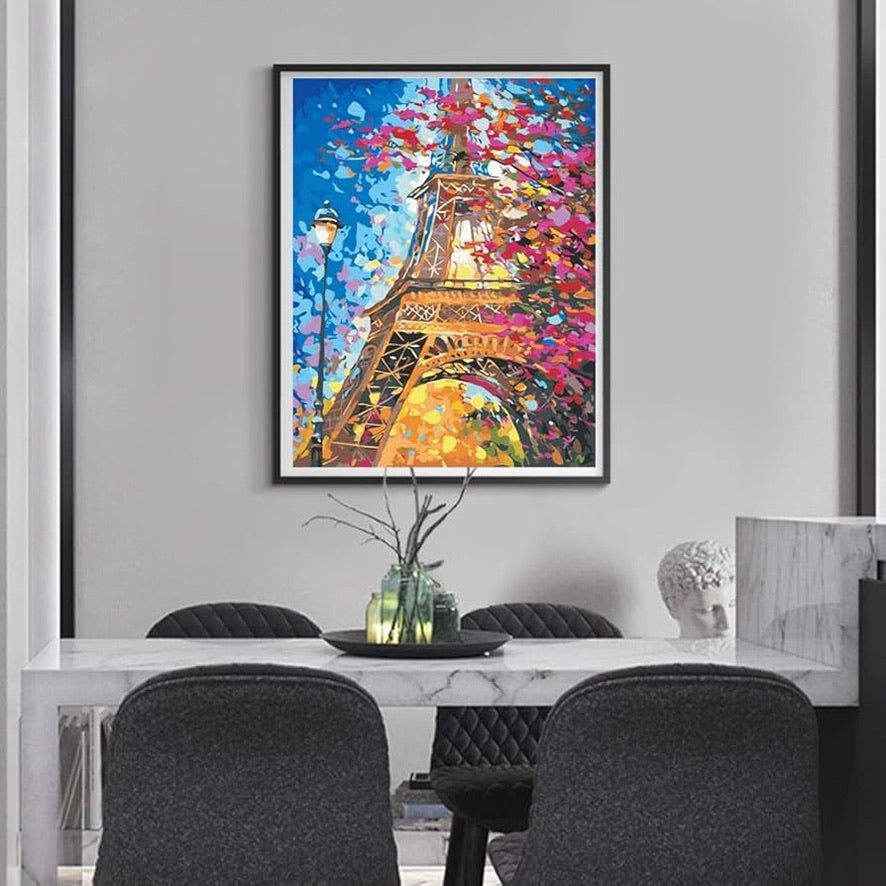 Paris otoño y lampara diamantes 30 x 40