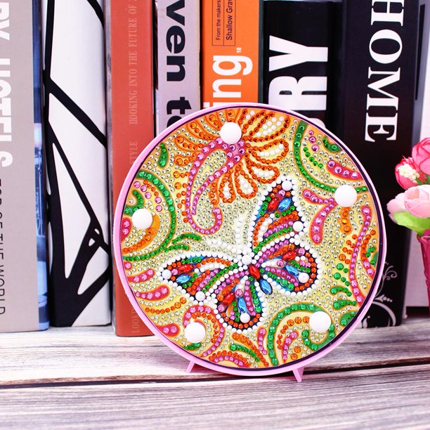 Lampara Redonda Pintura con Diamantes Mariposas
