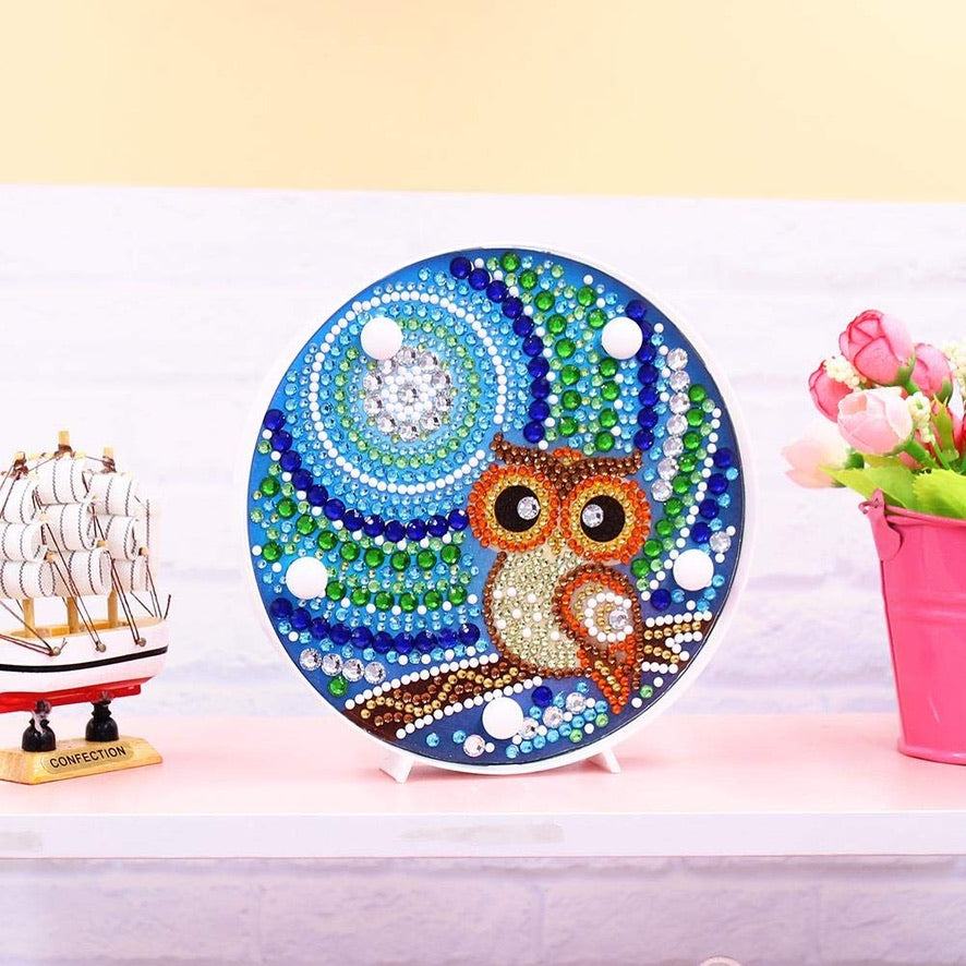 Lampara Redonda Pintura con Diamantes Buho