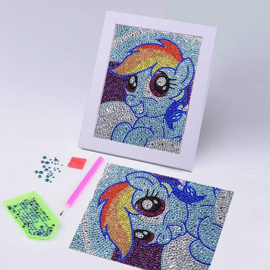 My little pony Azul Pintura con Diamantes para Niños + Marco 18x18