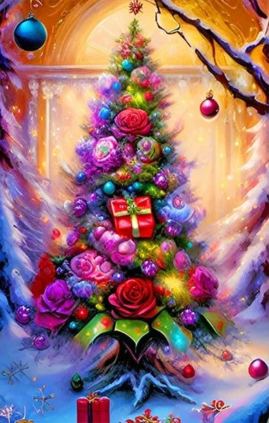 Arbol Navidad y regalos Arte con diamantes 30x40