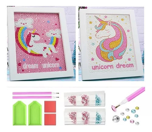 Unicorn Dream Pintura con Diamantes para Niños + Marco 18x18