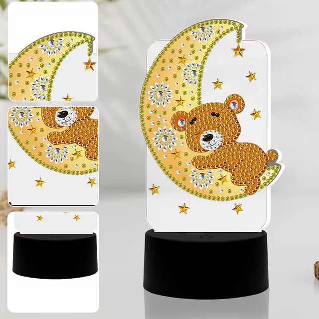 Lampara led Pintura con Diamantes Luna y Oso
