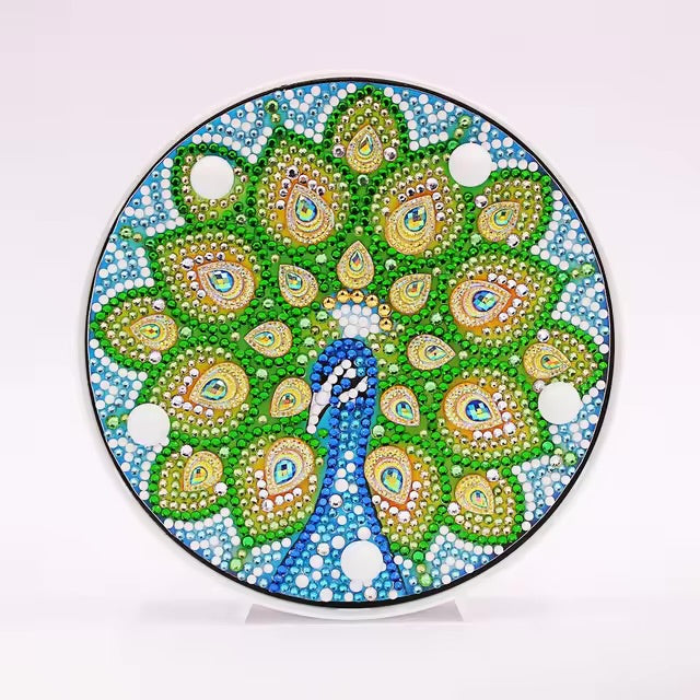 Lampara Redonda Pintura con Diamantes Pavo Real
