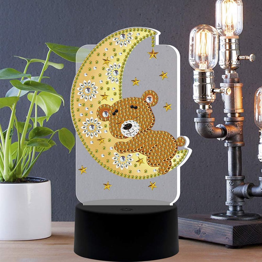 Lampara led Pintura con Diamantes Luna y Oso
