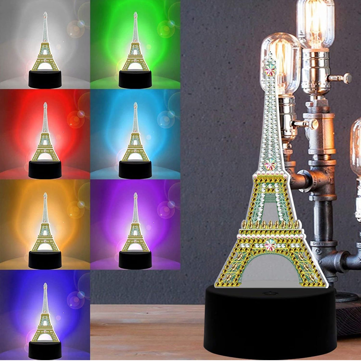 Lampara led Pintura con Diamantes Torre Eiffel Paris