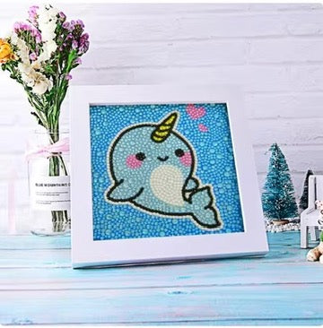 Delfin Pintura con Diamantes para Niños + Marco 18x18