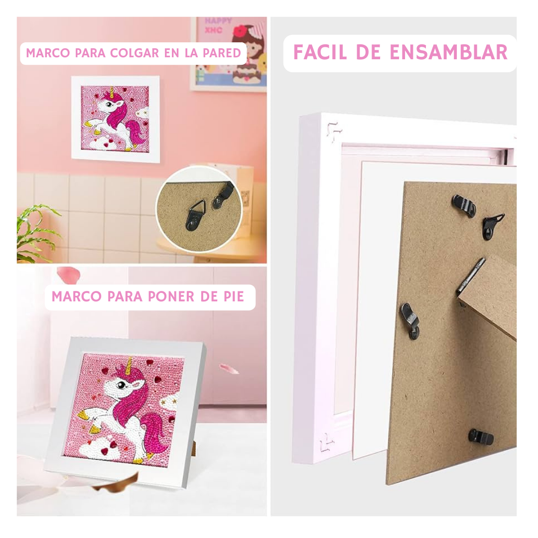Unicornio Dream en arcoirirs Pintura con Diamantes para Niños + Marco 18x18
