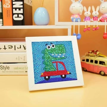 Dinosaurio Verde Pintura con Diamantes para Niños + Marco 18x18