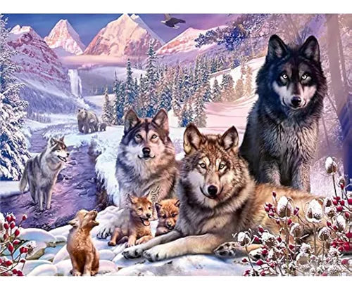 Lobos Arte con diamantes 30x40