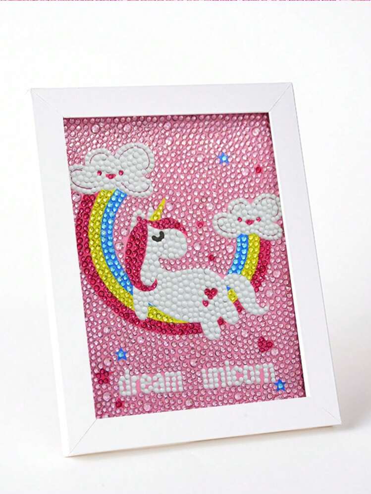 Unicornio Dream en arcoirirs Pintura con Diamantes para Niños + Marco 18x18
