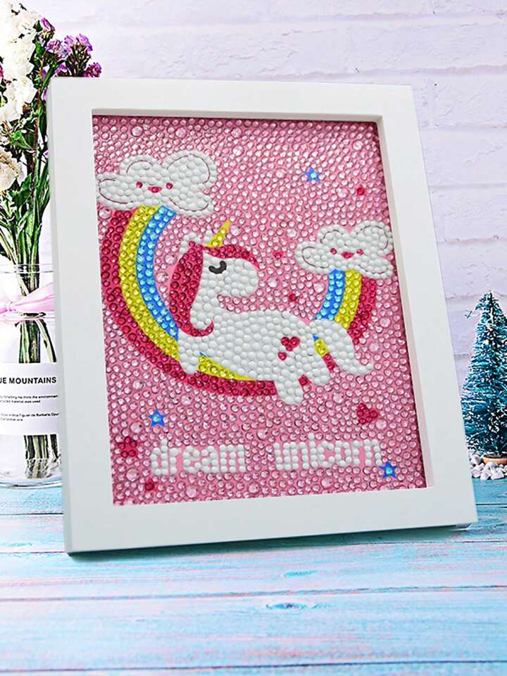 Unicornio Dream en arcoirirs Pintura con Diamantes para Niños + Marco 18x18
