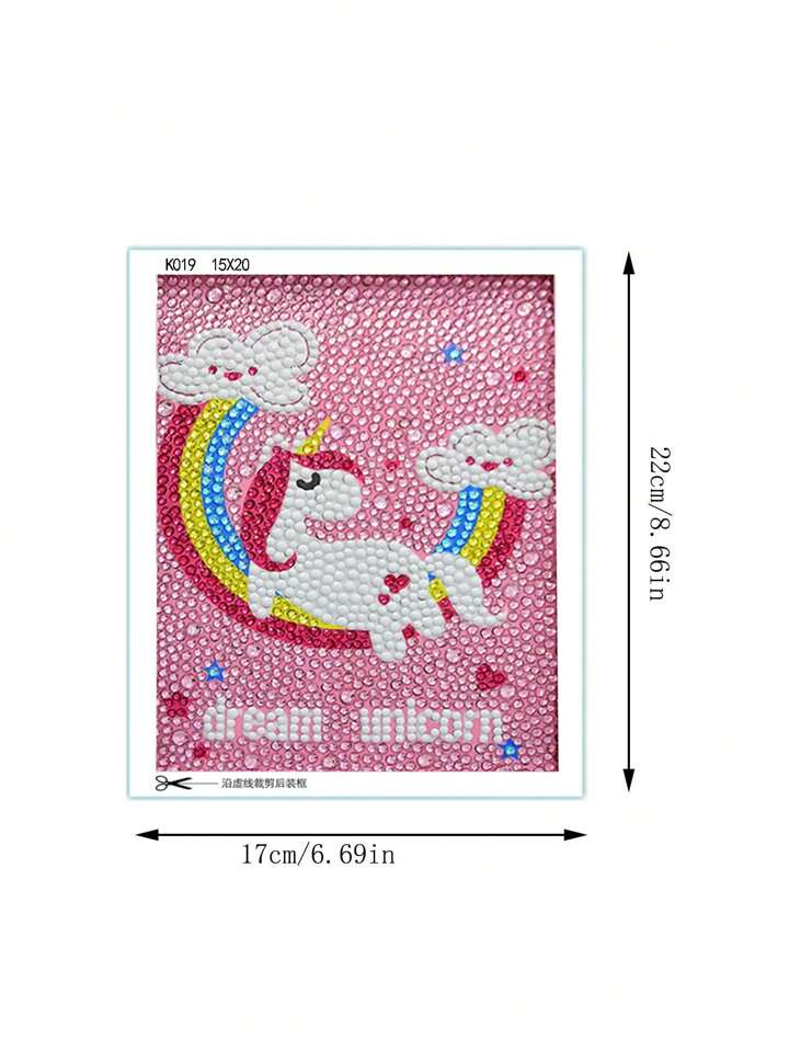 Unicornio Dream en arcoirirs Pintura con Diamantes para Niños + Marco 18x18