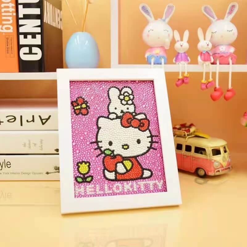 Hello kitty Conejo Pintura con Diamantes para Niños + Marco 18x18