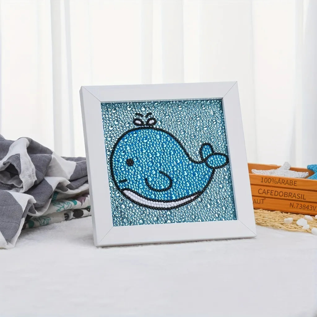 Ballena Pintura con Diamantes para Niños + Marco 18x18