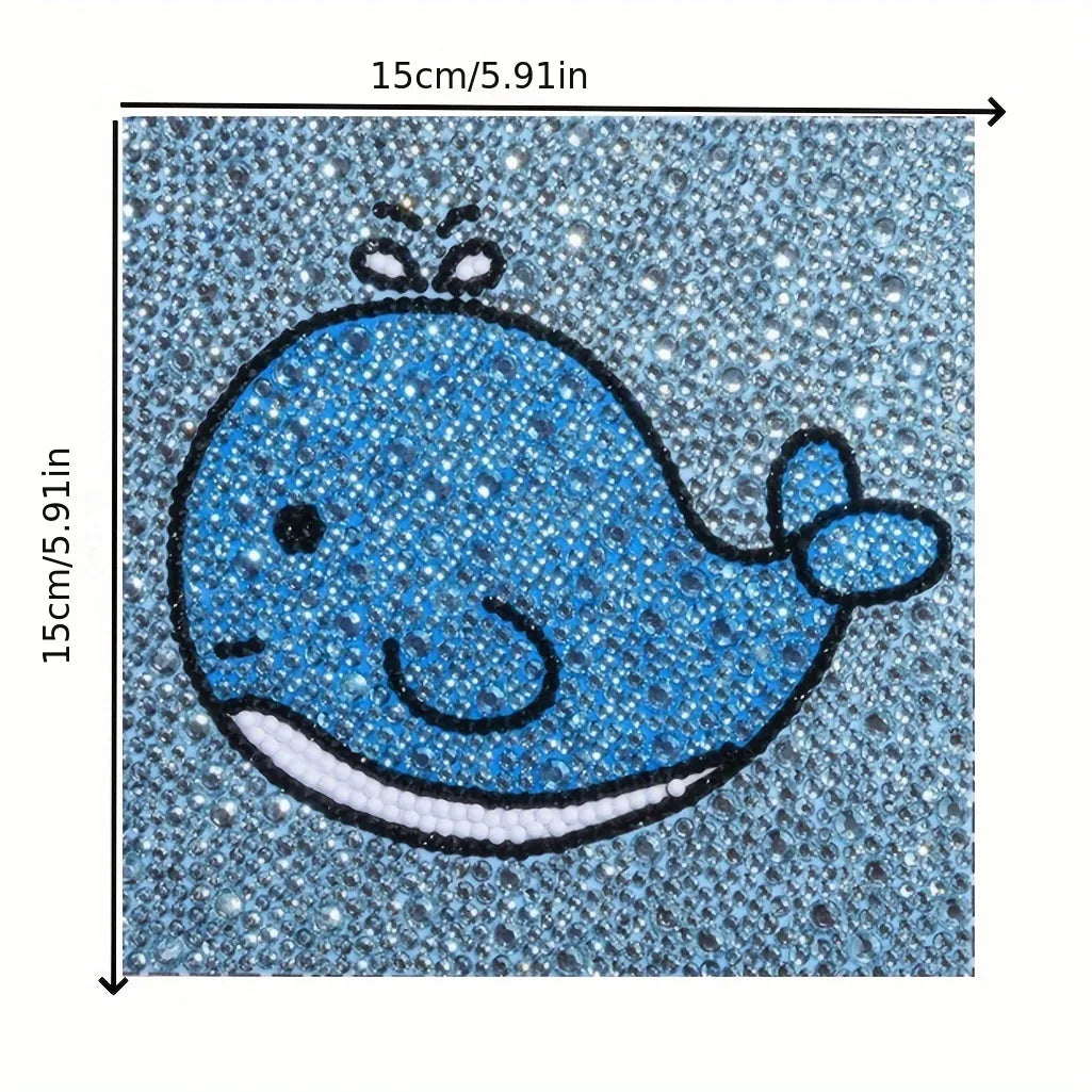 Ballena Pintura con Diamantes para Niños + Marco 18x18