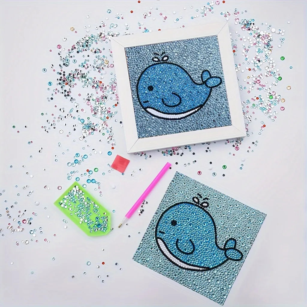 Ballena Pintura con Diamantes para Niños + Marco 18x18