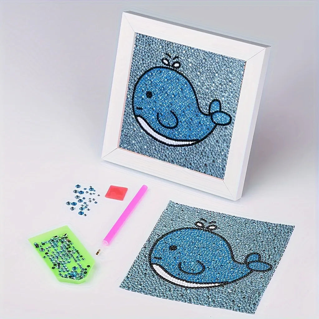 Ballena Pintura con Diamantes para Niños + Marco 18x18