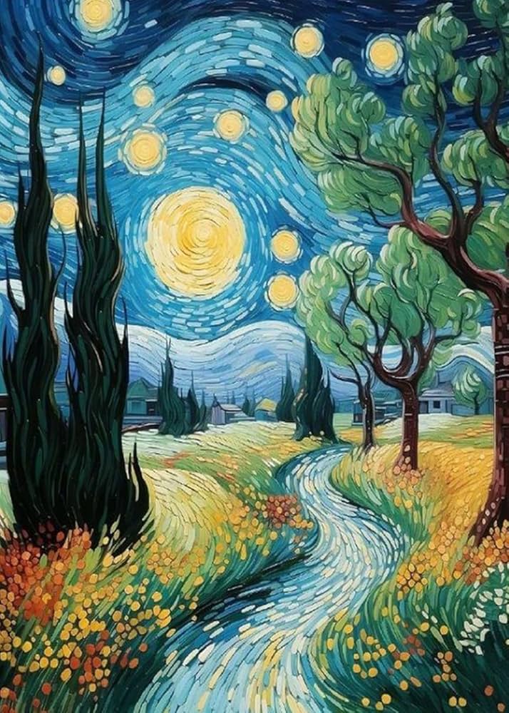 Noche estrellada rio Arte con diamantes 30x40