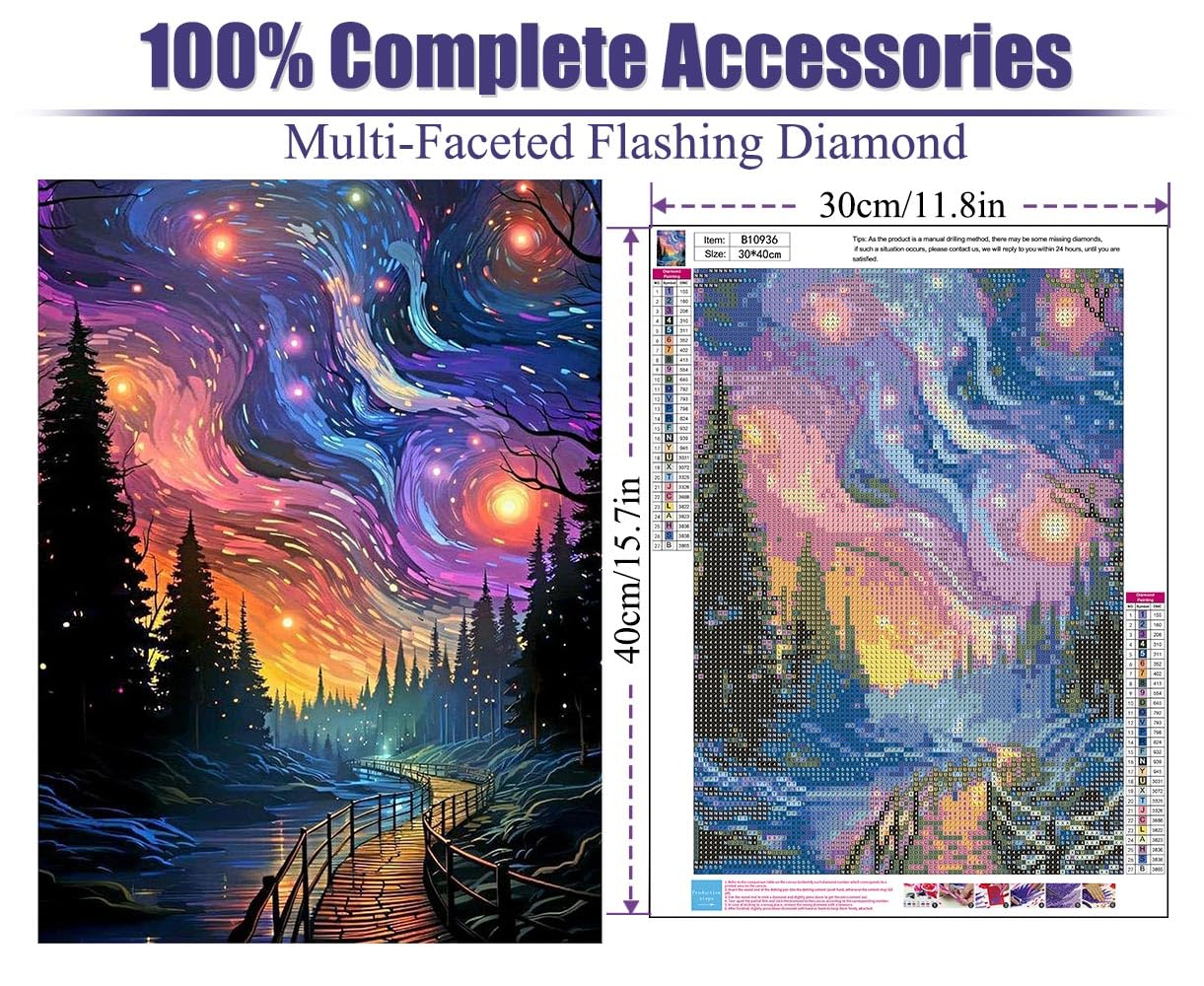 Aurora Boreal Puente Arte con diamantes 30x40