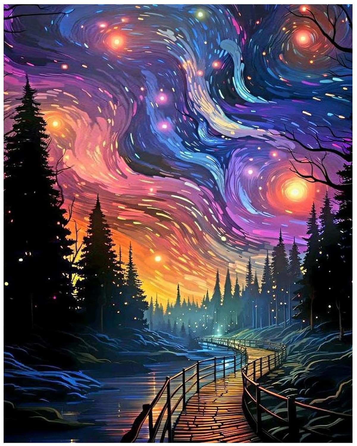 Aurora Boreal Puente Arte con diamantes 30x40
