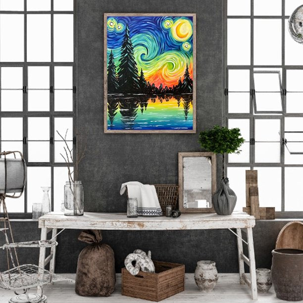 Acuarela Arbol de pino Arte con diamantes 30x40