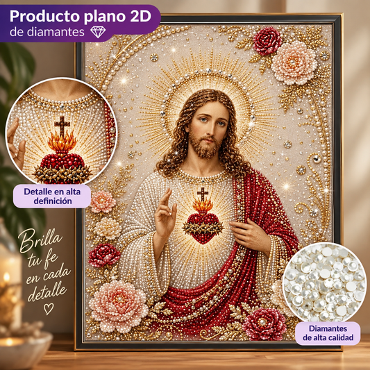 Detalle del Sagrado Corazón con corona de espinas y cruz en alta definición