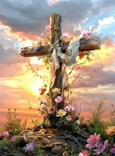 Cruz con flores Arte con diamantes 30x40