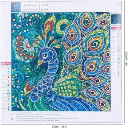 Pavo Real Arte con Cristales 30 x 30 Brilla en la oscuridad