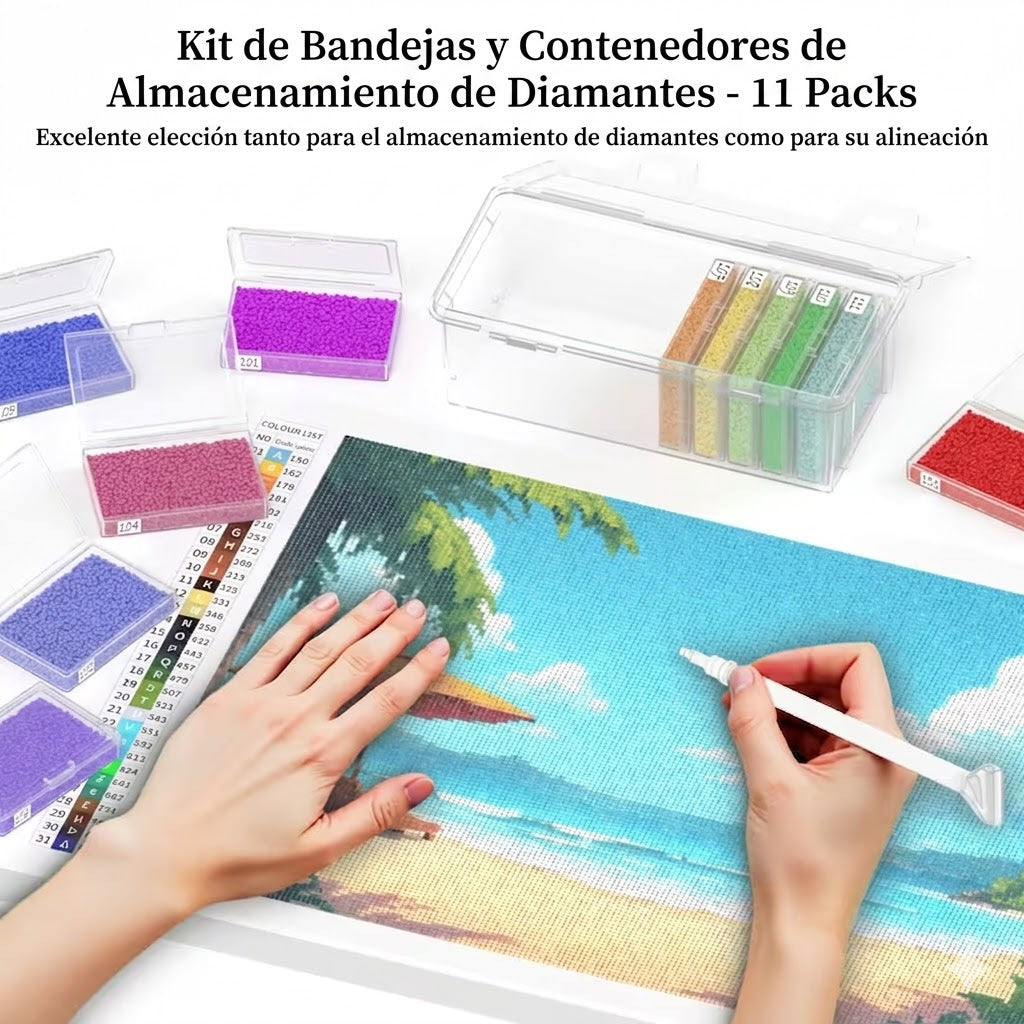 Kit de 11 Bandejas para Diamond Painting con Tapas y Caja Organizadora