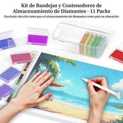 Kit de 11 Bandejas para Diamond Painting con Tapas y Caja Organizadora