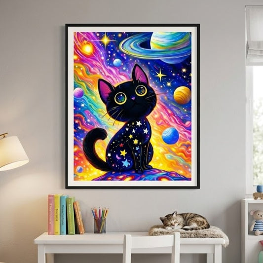 Gato Cosmico Premium Arte con diamantes 50 x 40