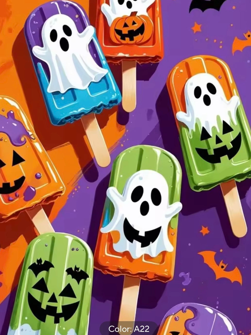 Kit de diamond painting Paletas de Halloween 25x35 - paletas heladas con caras de fantasma y calabaza
