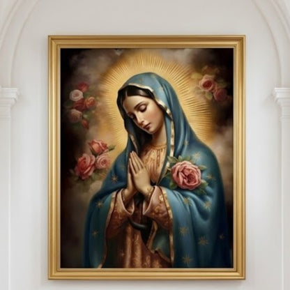 Virgen de Guadalupe Oración Premium Arte con diamantes 50 x 40