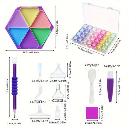 Set de Accesorios para Diamond Painting con Caja Organizadora de 28 Compartimentos