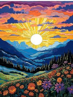 Atardecer en el Campo Arte con diamantes 30x40